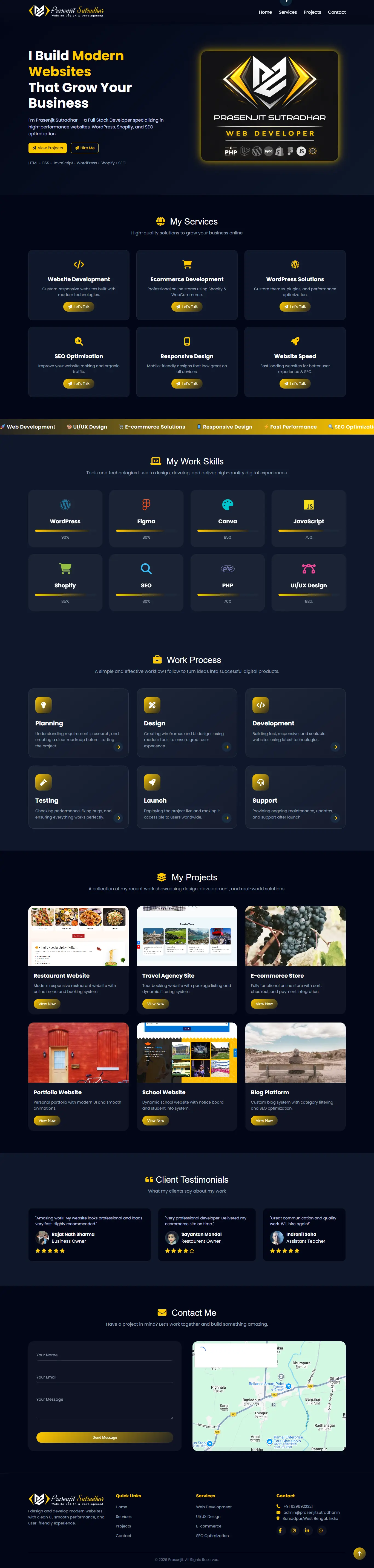 Modern portfolio website design with responsive layout and smooth animations