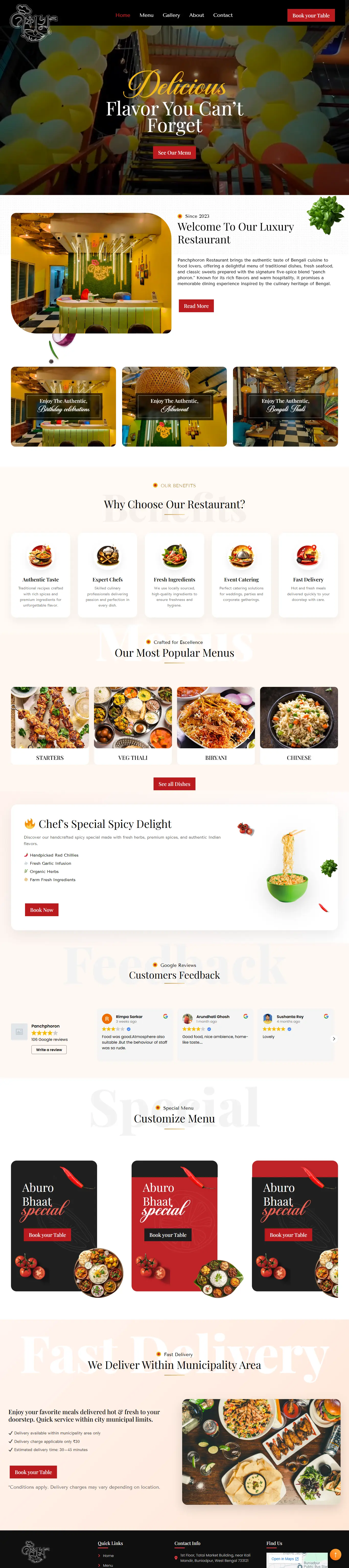 Restaurant website design with online menu and booking system SEO optimized
