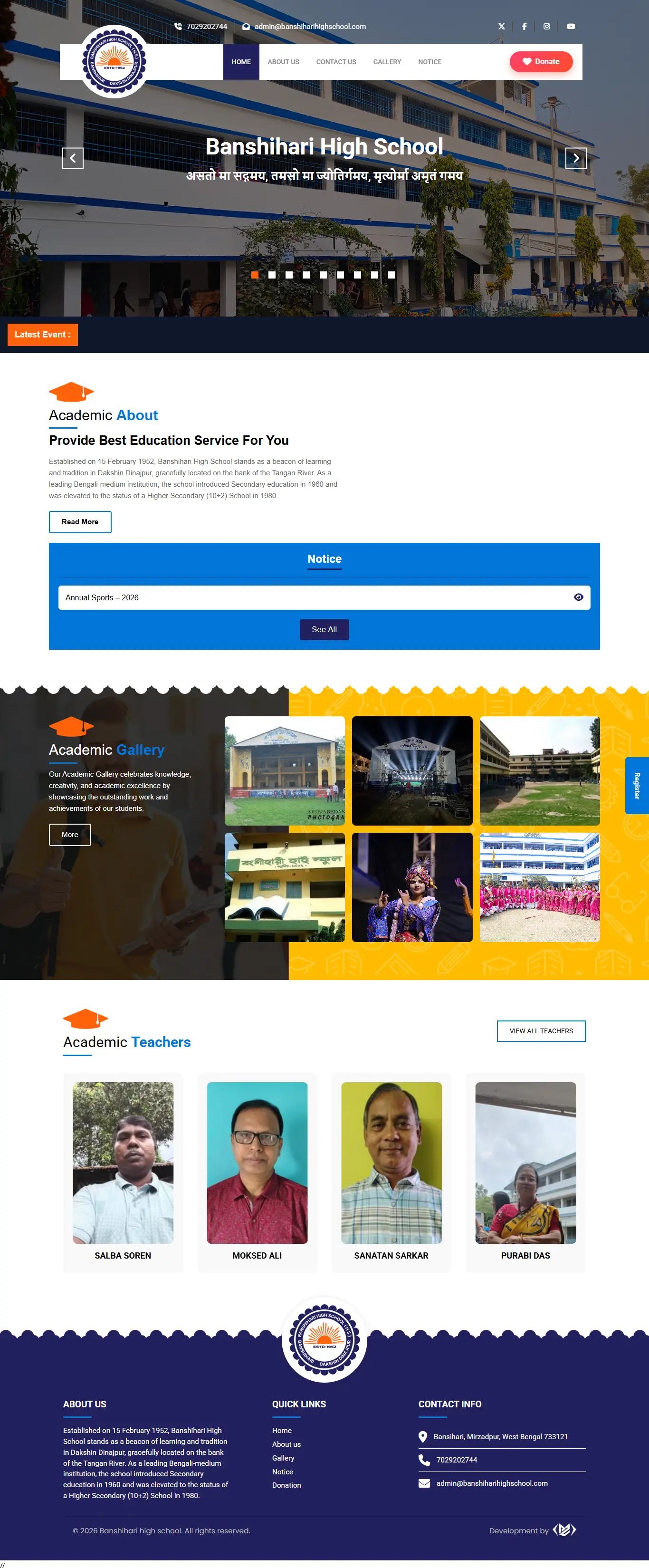 School website with student management system and responsive design